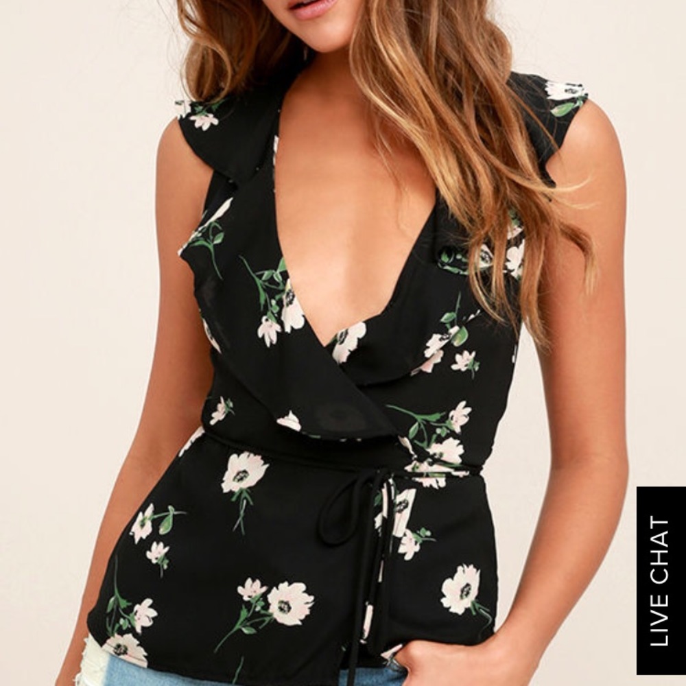Lulus black floral wrap top
